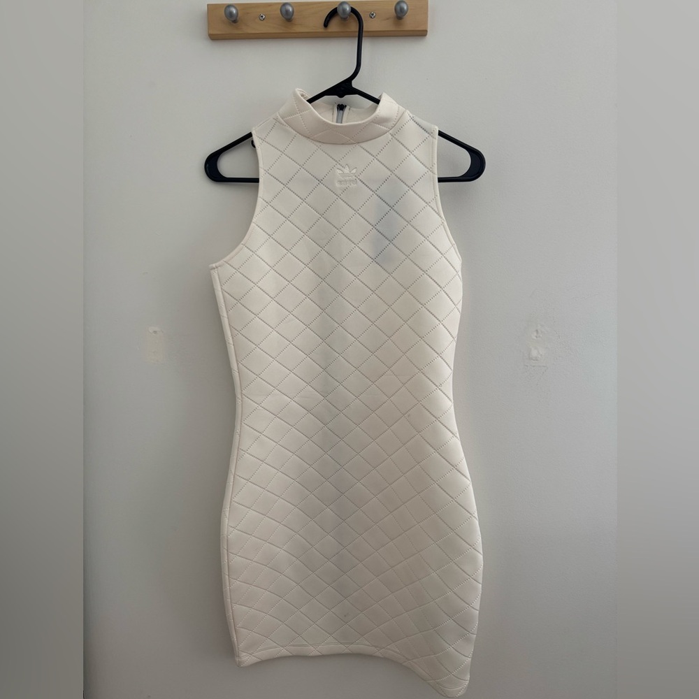 Adidas Mock-Neck, White, Form-fitting, Tennis Dress